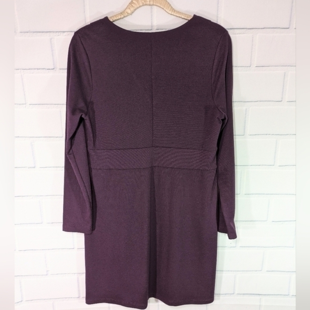 Land's End Eggplant V-Neck Ponte Knit Long Sleeves Dress - Picture 2 of 4